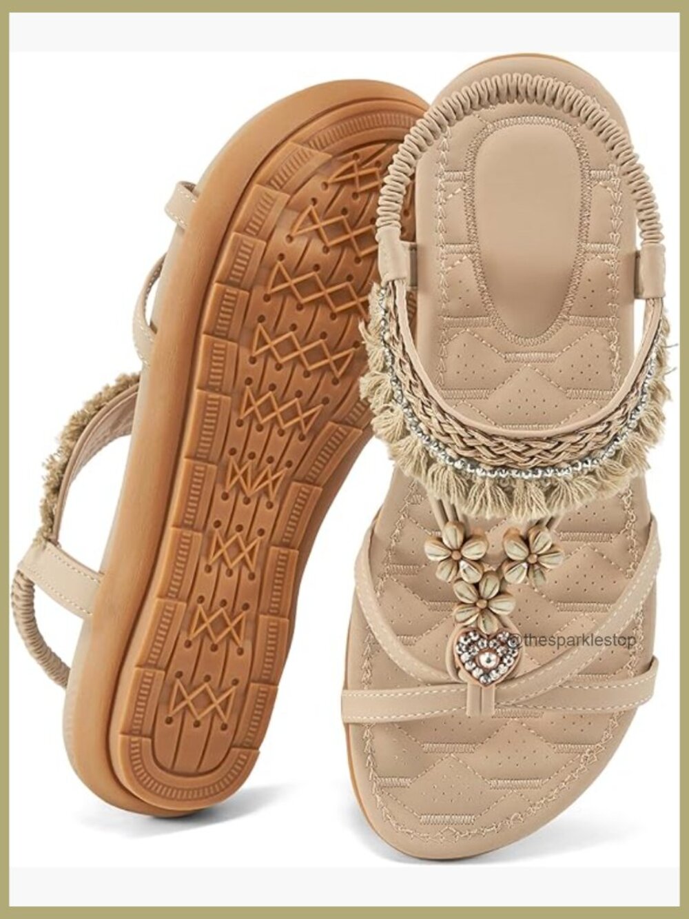 Bohemian Flat Sandals with Elastic Ankle Strap - Cute Summer Shoes for Walking